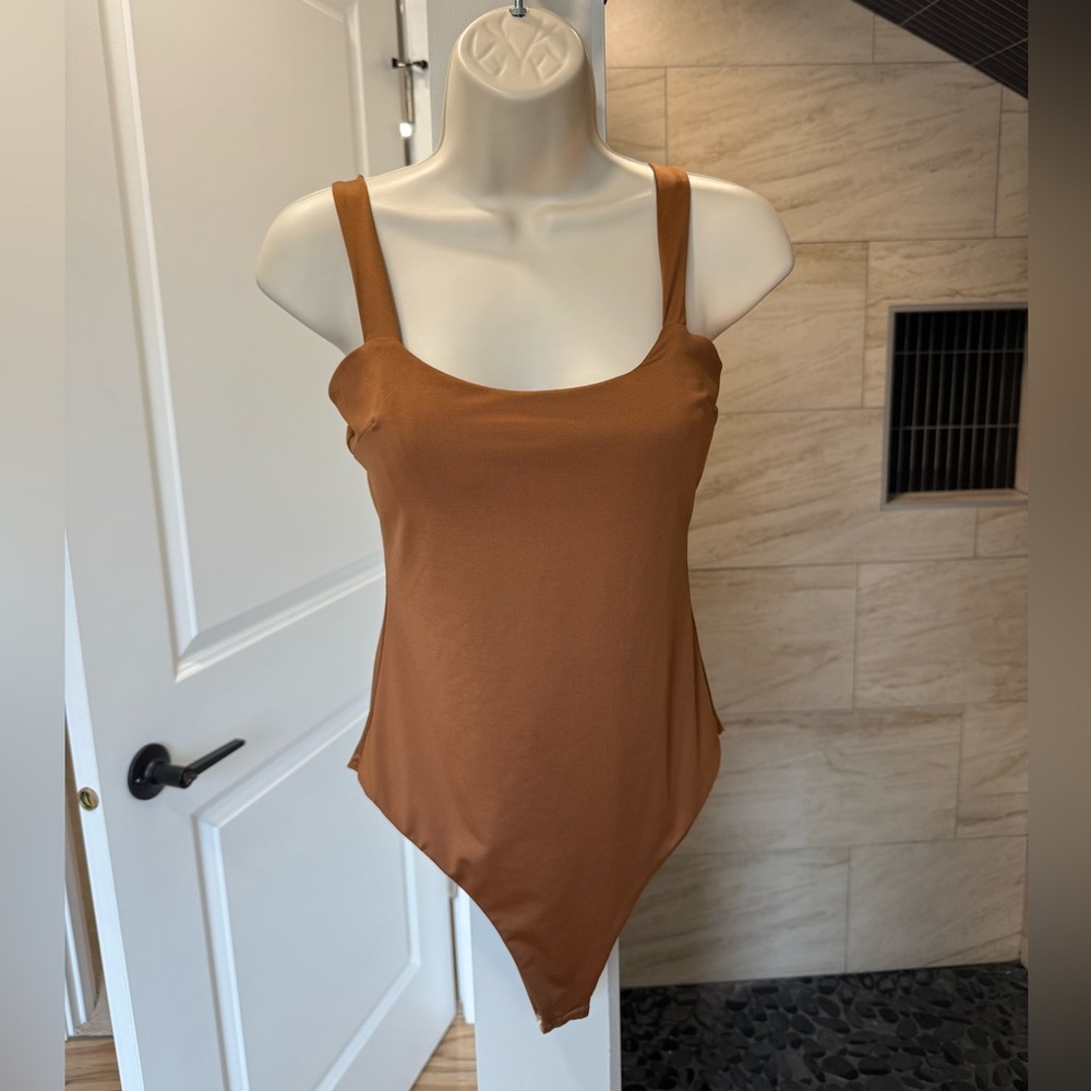 Chic Tan Bodysuit with Square Neck